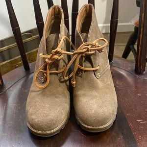 Suede Wedge Chukka  Ankle Boot With Leather Laces NWOT